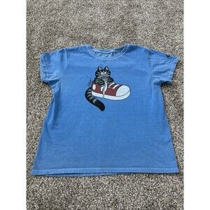 Vintage B Kliban Y2K Crazy Shirts Cat Sneakers Blue T-Shirt Men's Size Medium